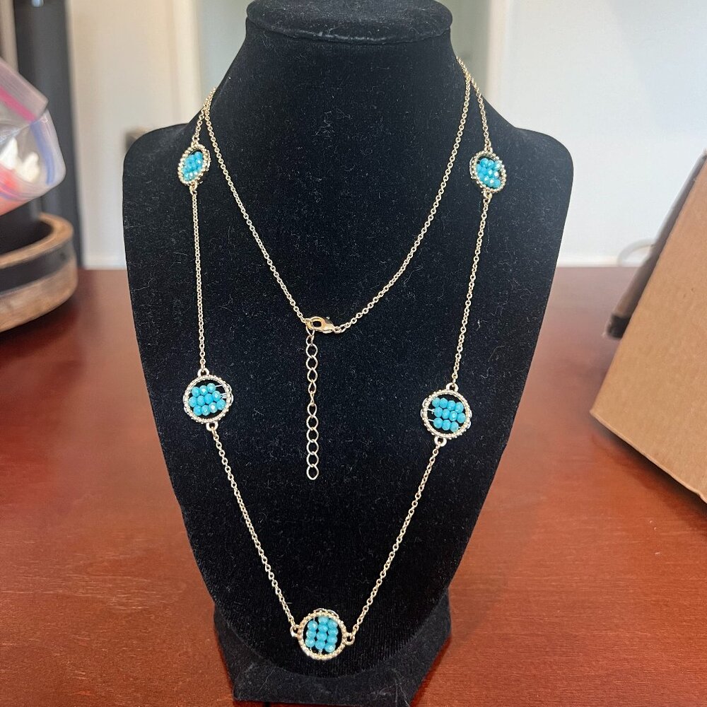 Women's Turquoise Pendant Necklace Feroza Beads Lobster Claw Clasp Chain